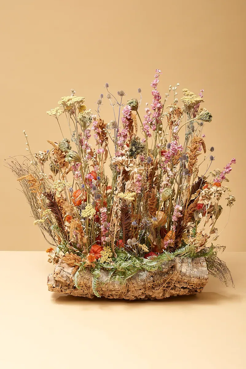 Rouwstuk Pluktuin, droogbloemen voor de uitvaart